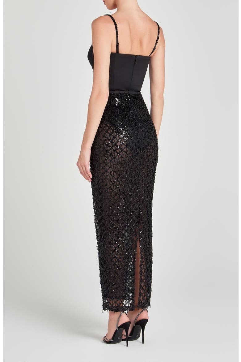 Valentina Mixed Media Beaded Bustier Gown, Alternate, color, BLACK