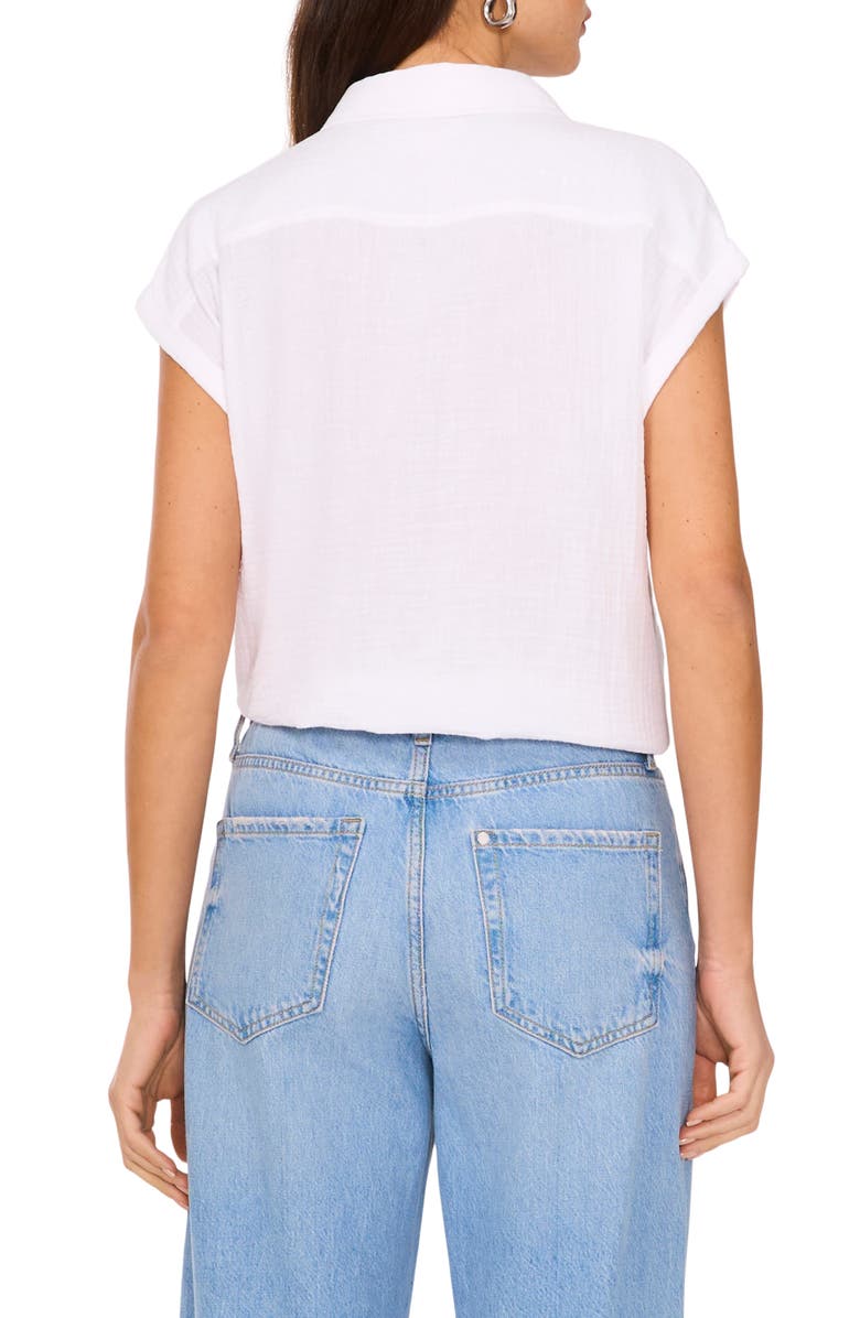 Two by Vince Camuto Tie Hem Cotton Button-Up Shirt, Alternate, color, Ultra White