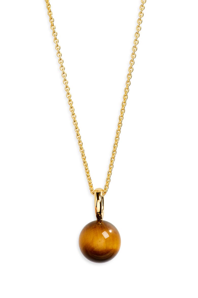 Gemstone Pendant Necklace, Main, color, 18CT GOLD VERMEIL / TIGERS EYE
