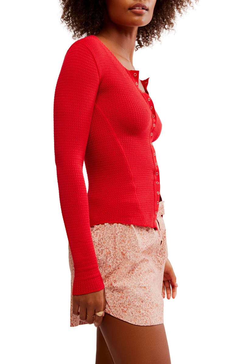 Free People Going Places Pointelle Stitch Snap Front Top, Alternate, color, Cherry Crush
