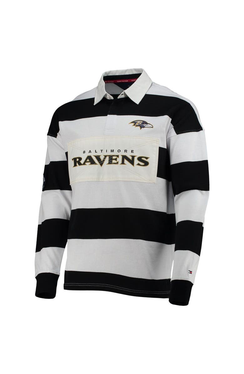 Tommy Hilfiger Men's Tommy Hilfiger Black/White Baltimore Ravens Varsity Stripe Rugby Long Sleeve Polo, Alternate, color, 