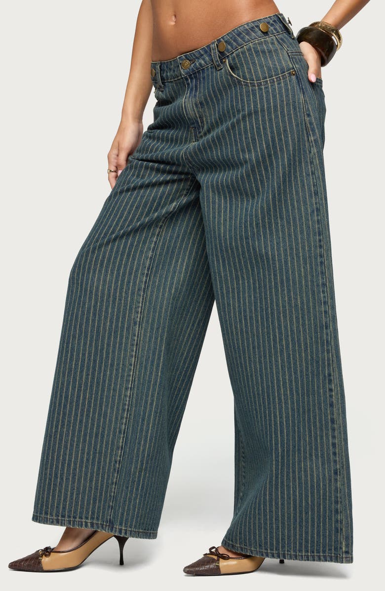EDIKTED Pinstripe Wide Leg Low Rise Jeans, Alternate, color, 