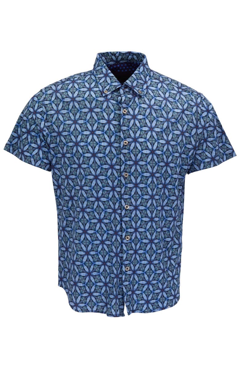 Lords of Harlech Tribal Mens Merino Wool Button-up Shirt, Alternate, color, Tribal Blue
