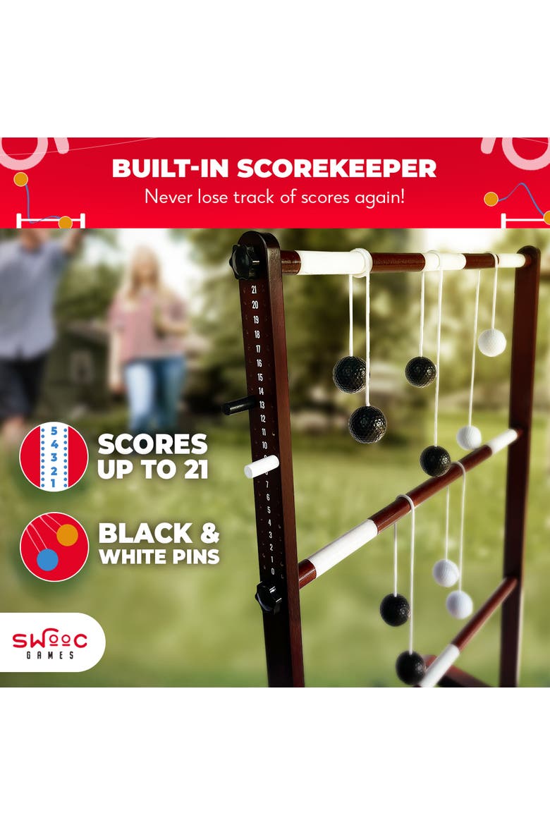 Wooden Ladder Ball Game Set, Alternate, color, Brown