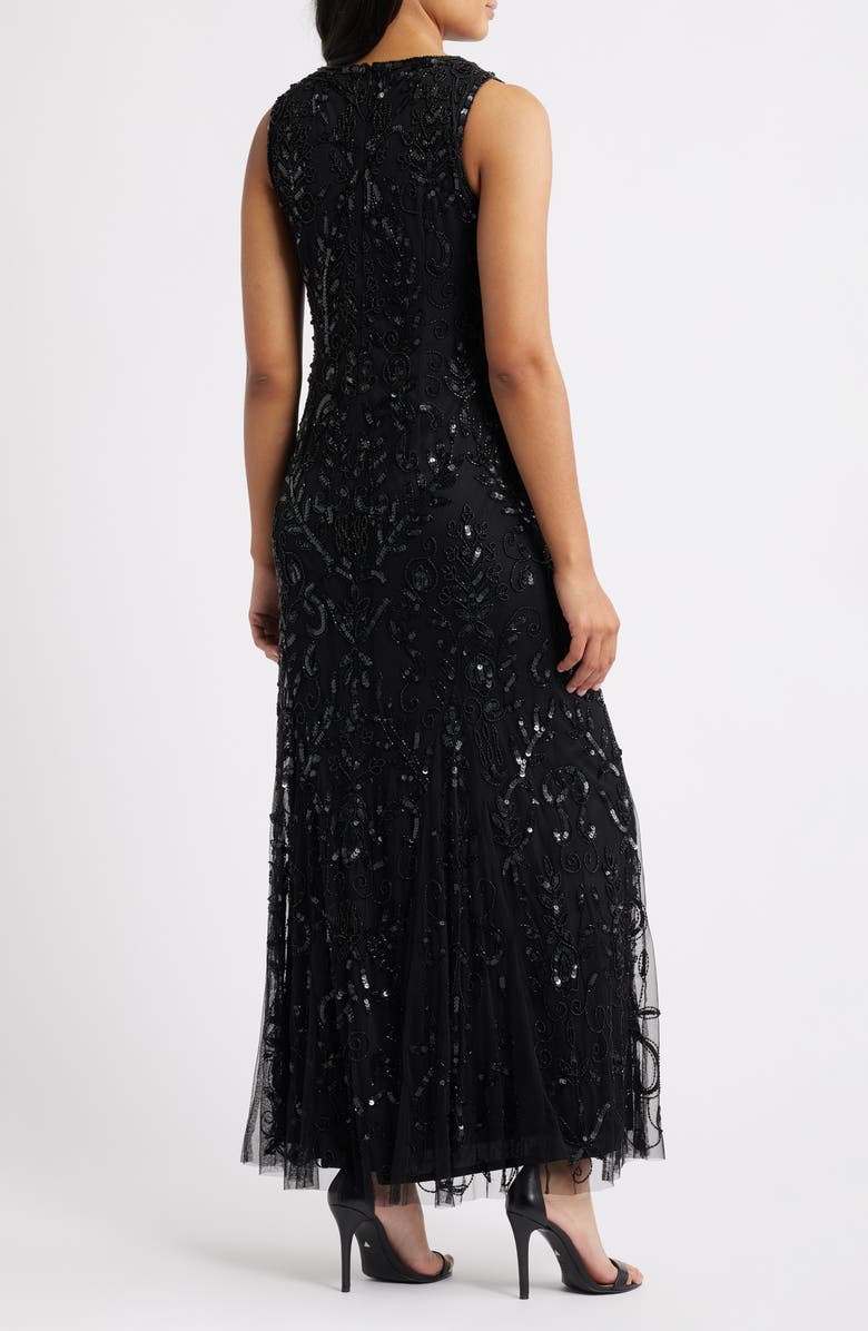 Pisarro Nights Beaded Sleeveless Gown, Alternate, color, Black