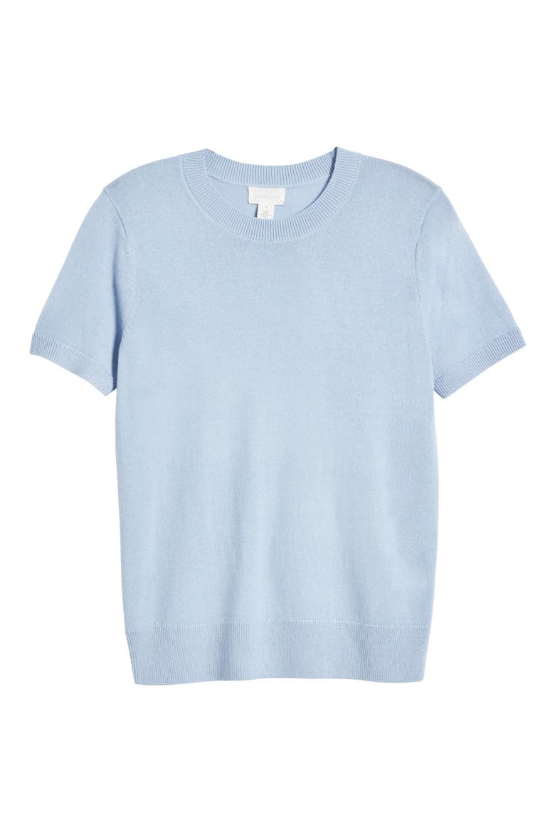Short Sleeve Merino Wool Blend Crewneck Sweater, Alternate, color, BLUE WINDSURFER