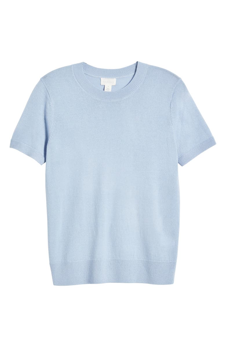 Caslon<sup>®</sup> Short Sleeve Merino Wool Blend Crewneck Sweater, Alternate, color, Blue Windsurfer