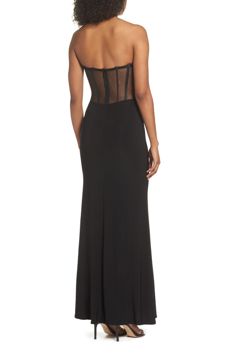 Blondie Nites Appliqué Strapless Bustier Gown, Alternate, color,