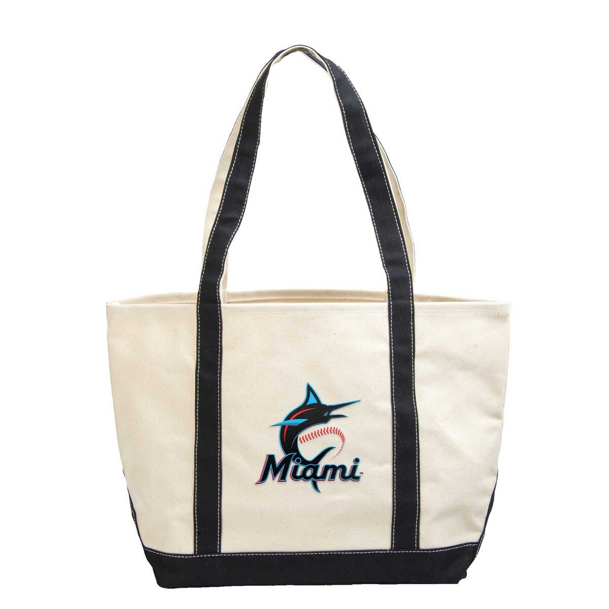 LOGO BRANDS Miami Marlins Canvas Tote Bag, Main, color, Black