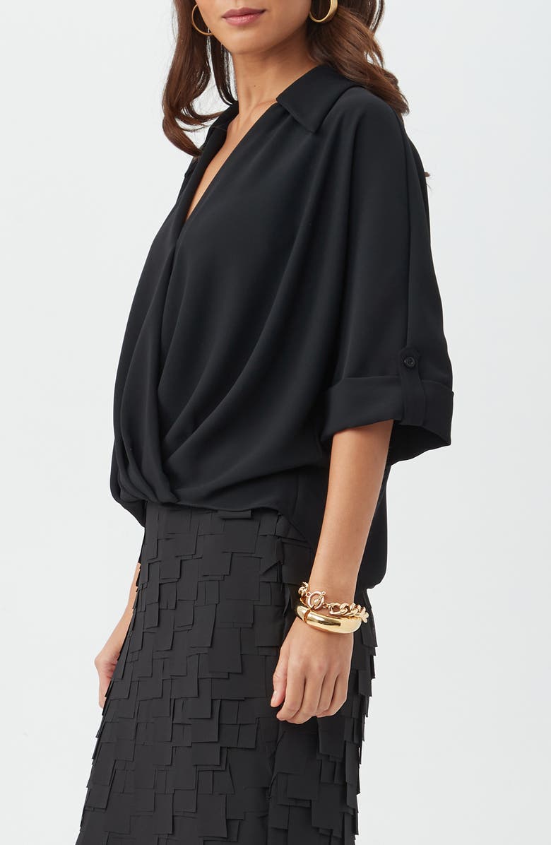 Trina Turk Otto Faux Wrap Top, Alternate, color, Black