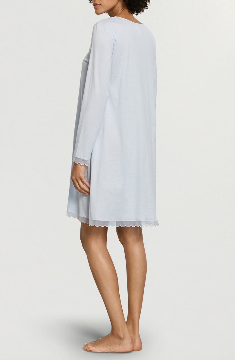 Hanro Inaya Scallop Trim Nightgown, Alternate, color, Watery Blue