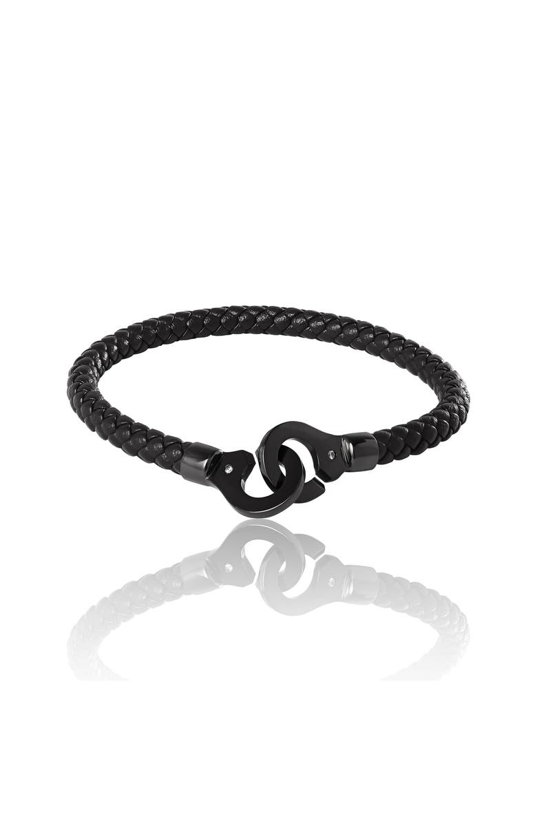 Lucky Brand Braided Leather Bracelet with Matte Black Hook Clasp, Main, color, Black