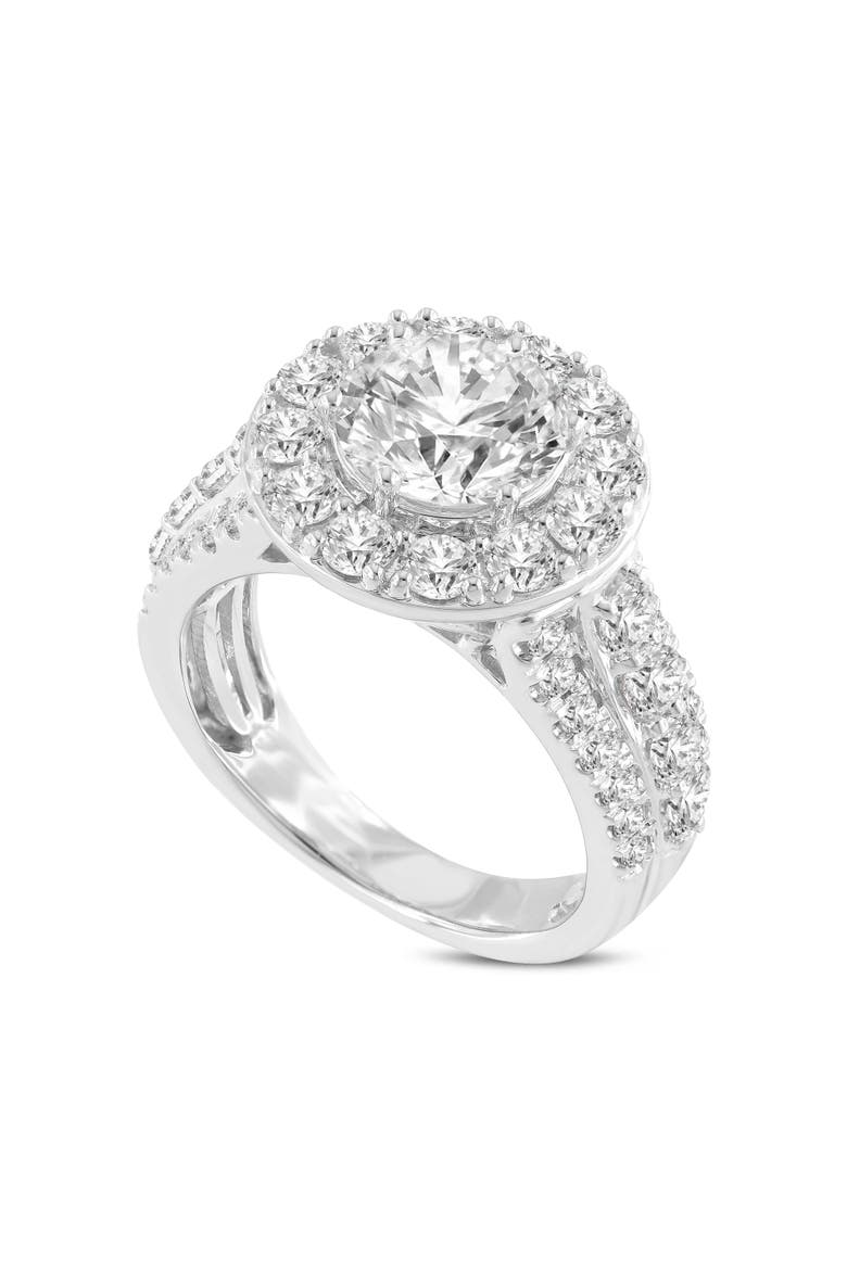 Aline 14K White Gold Round Cut Lab Grown Diamond Halo Engagement Ring - 3.85 Ct, Main, color, 14K White Gold