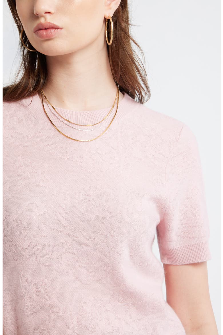 Floral Jacquard Short Sleeve Wool & Cashmere Sweater, Alternate, color, PINK TIMBER
