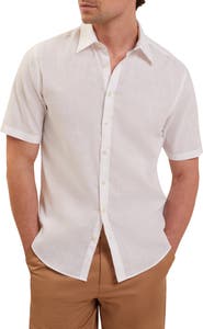 Ted Baker Wryte Regular Fit Short Sleeve Slub Linen & Cotton Button-Up Shirt