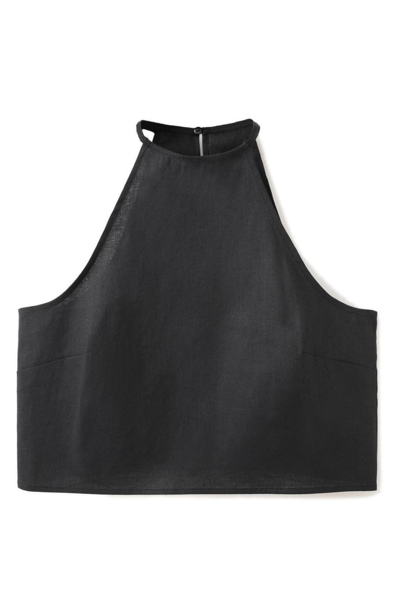 MANGO Sleeveless Linen Blend Top, Main, color, Black