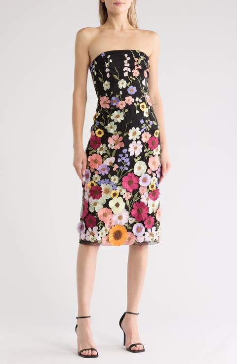 Floral Appliqué Strapless Dress