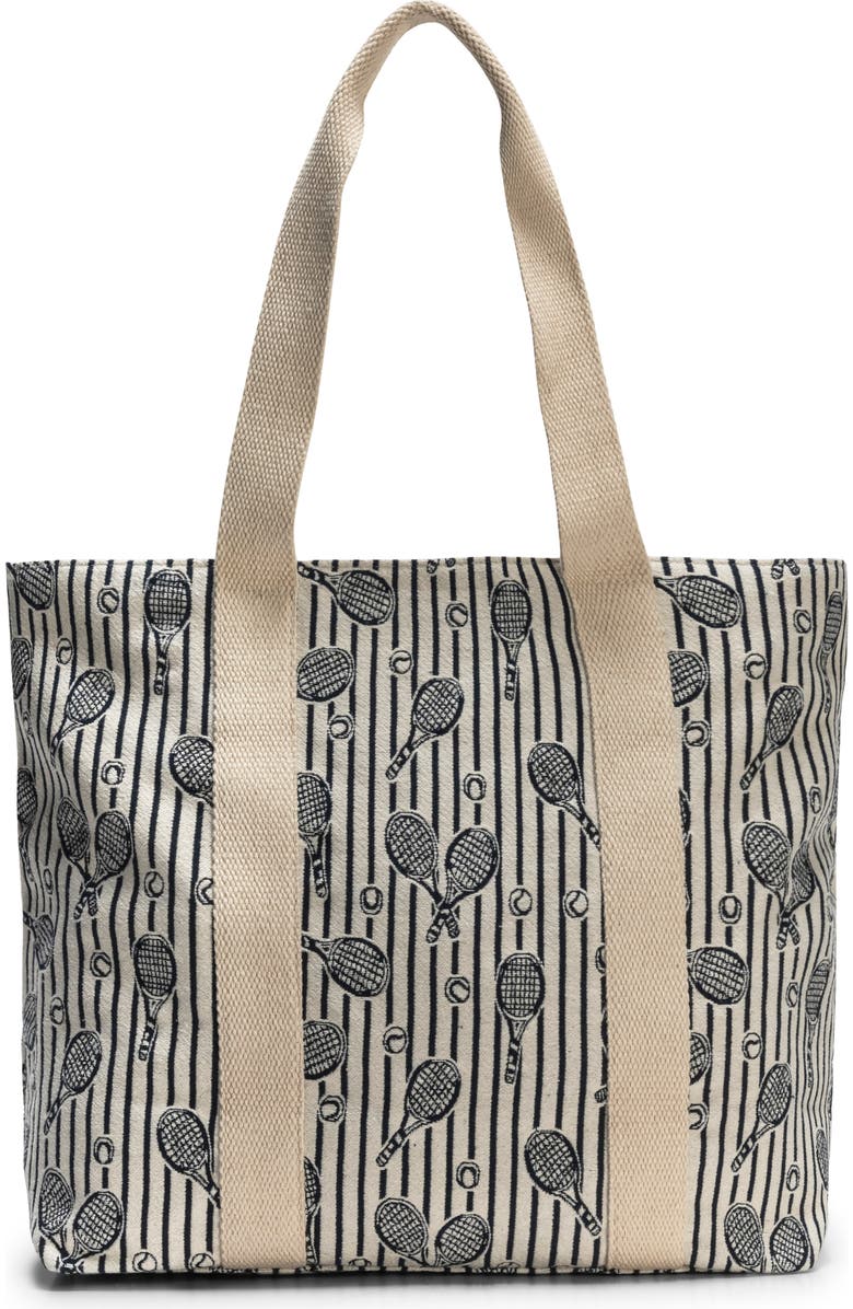 Ame & Lulu Court Classic Tennis Tote/ Navy Raquet Stripes, Alternate, color, Navy