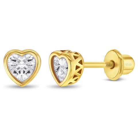 Heart Cz Bezel Girl Earrings