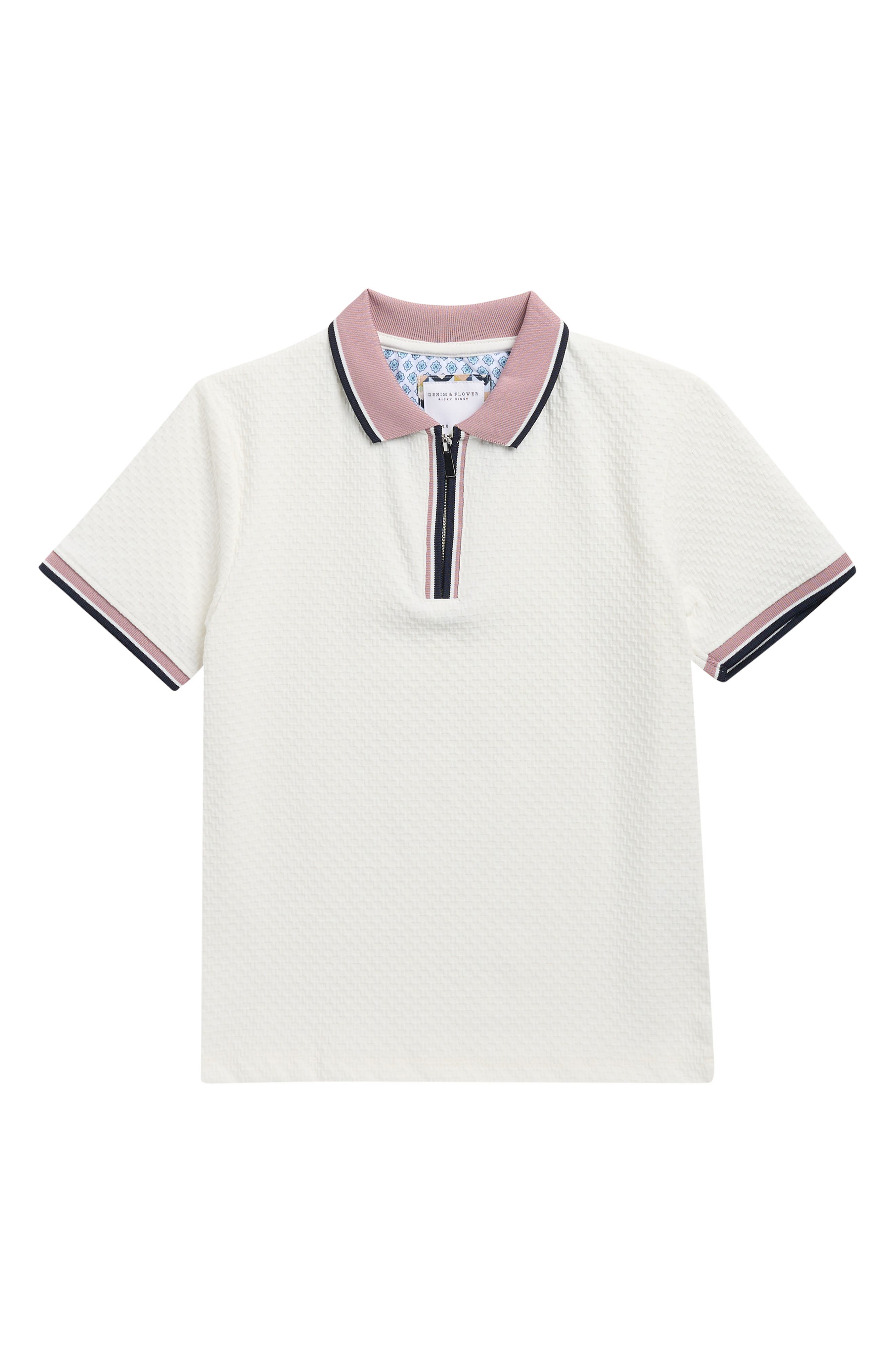 DENIM AND FLOWER Kids' Tipped Quarter Zip Polo