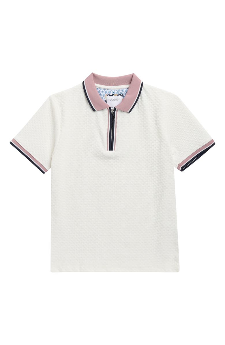 DENIM AND FLOWER Kids' Tipped Quarter Zip Polo, Main, color, White