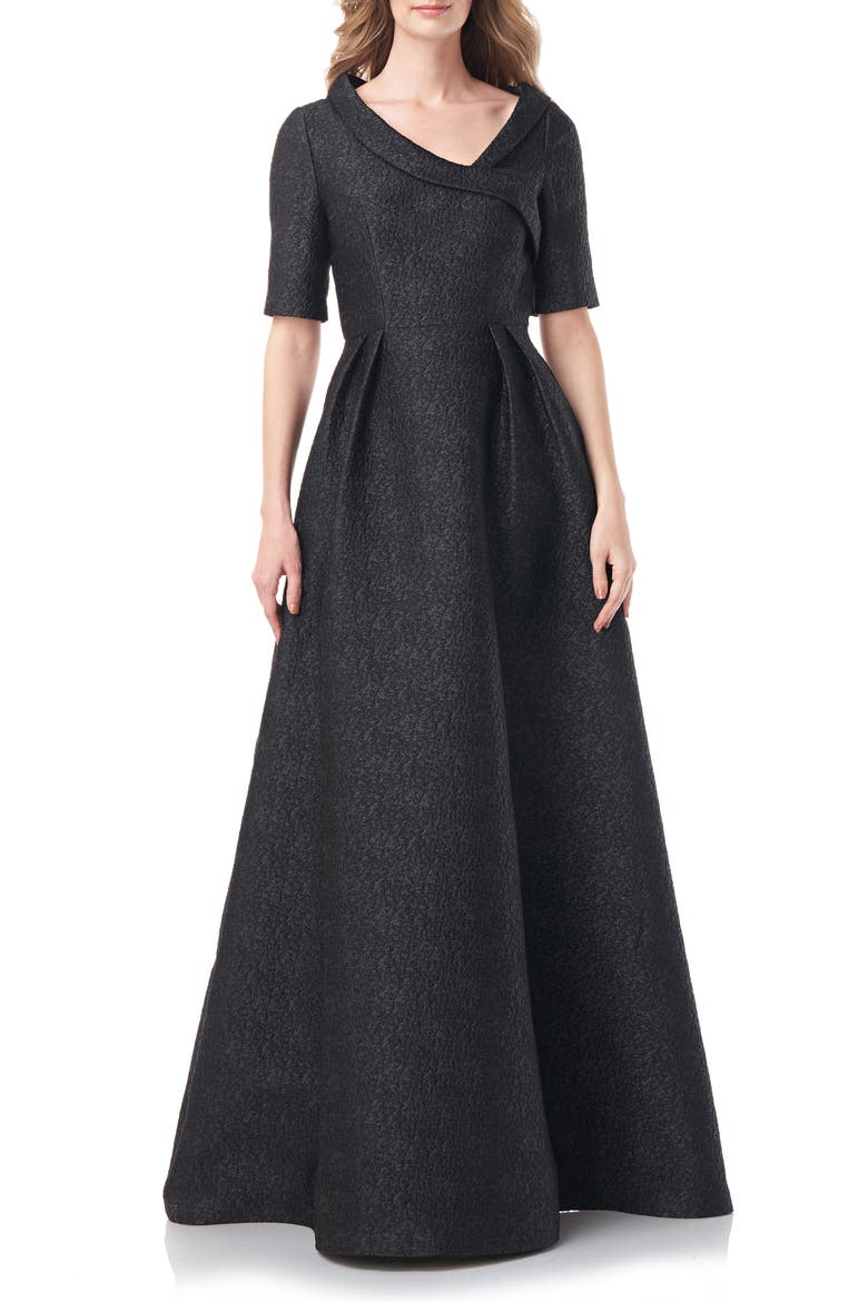 Coco Metallic Jacquard Gown, Main, color, BLACK