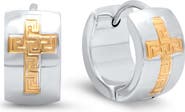 STEELTIME Two Tone Cross Huggie Hoop Earrings