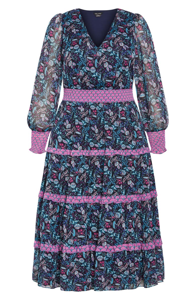 City Chic Gwendolyn Long Sleeve Tiered Dress, Alternate, color, 