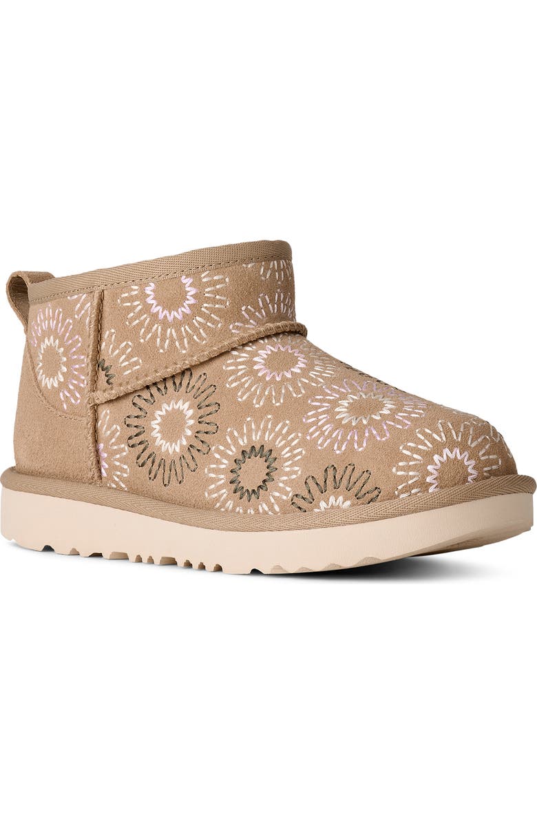 UGG<sup>®</sup> Kids' Classic Ultra Mini Sun Stitch Boot, Main, color, Mustard Seed