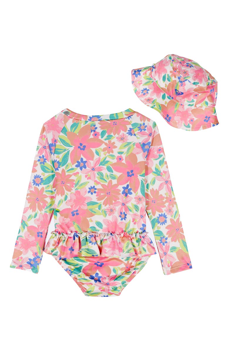 Roxy Long Sleeve One-Piece Rashguard Swimsuit & Hat Set, Alternate, color, Prepack Assorted