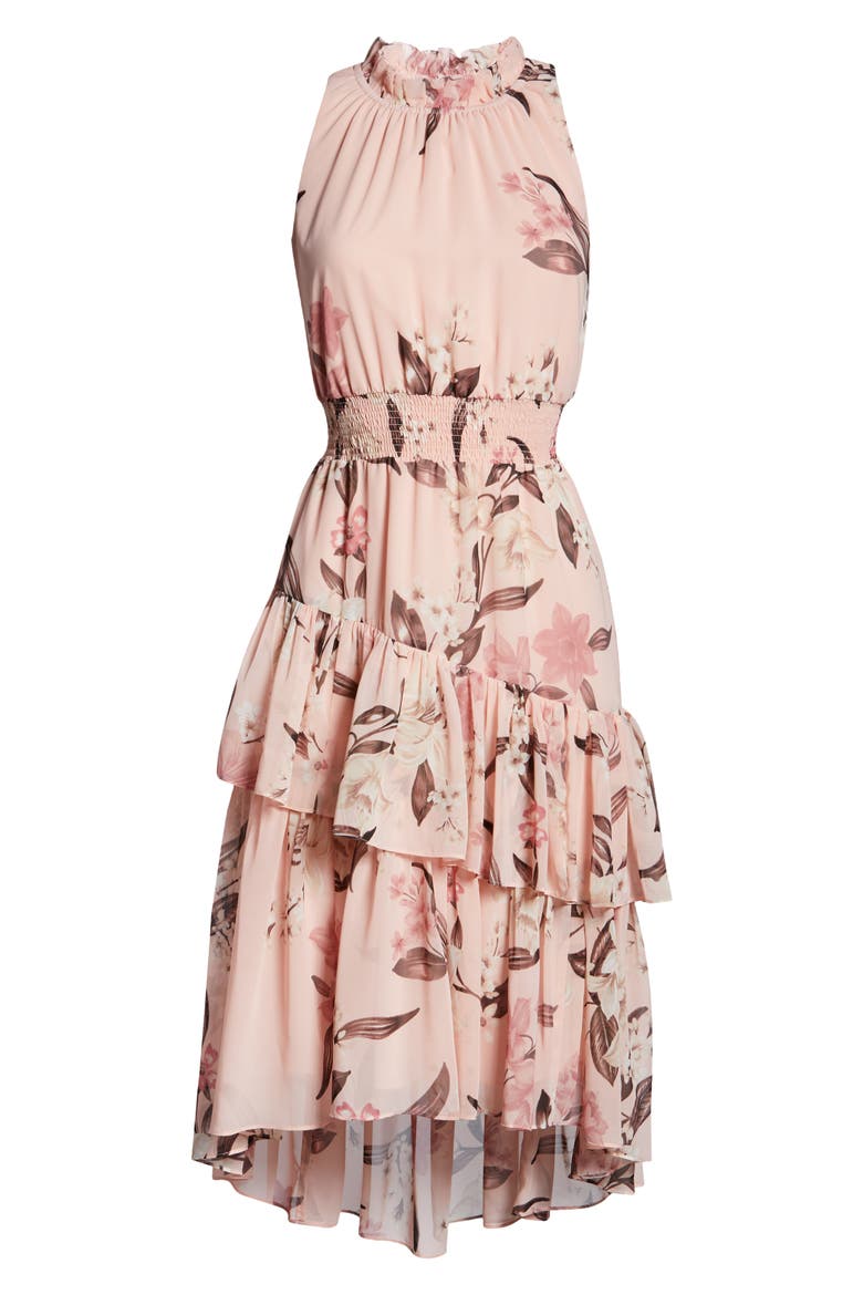Floral Asymmetric Tiered Dress, Alternate, color, BLUSH