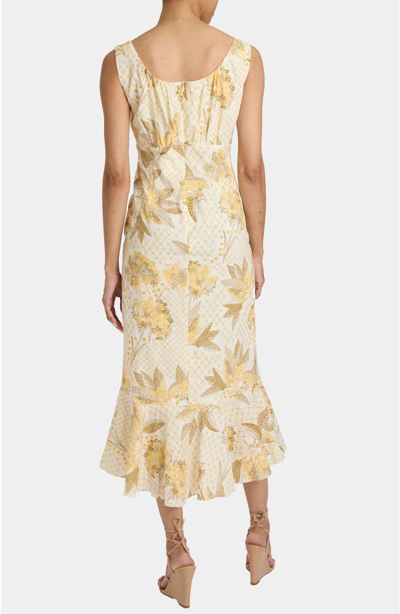Santorelli RINA Sleeveless Hi Lo Dress in Floral Cotton Cloque, Alternate, color, Chamomile