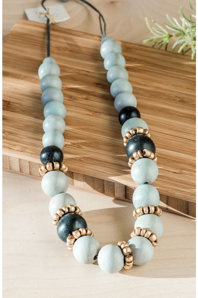 Pompa Wooden Necklace, Alternate, color, Light Grey & Charcoal