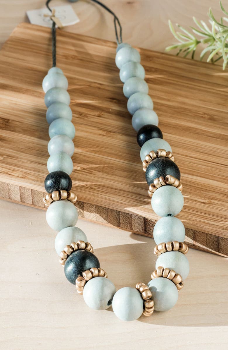 LIKHA Pompa Wooden Necklace, Alternate, color, Light Grey & Charcoal