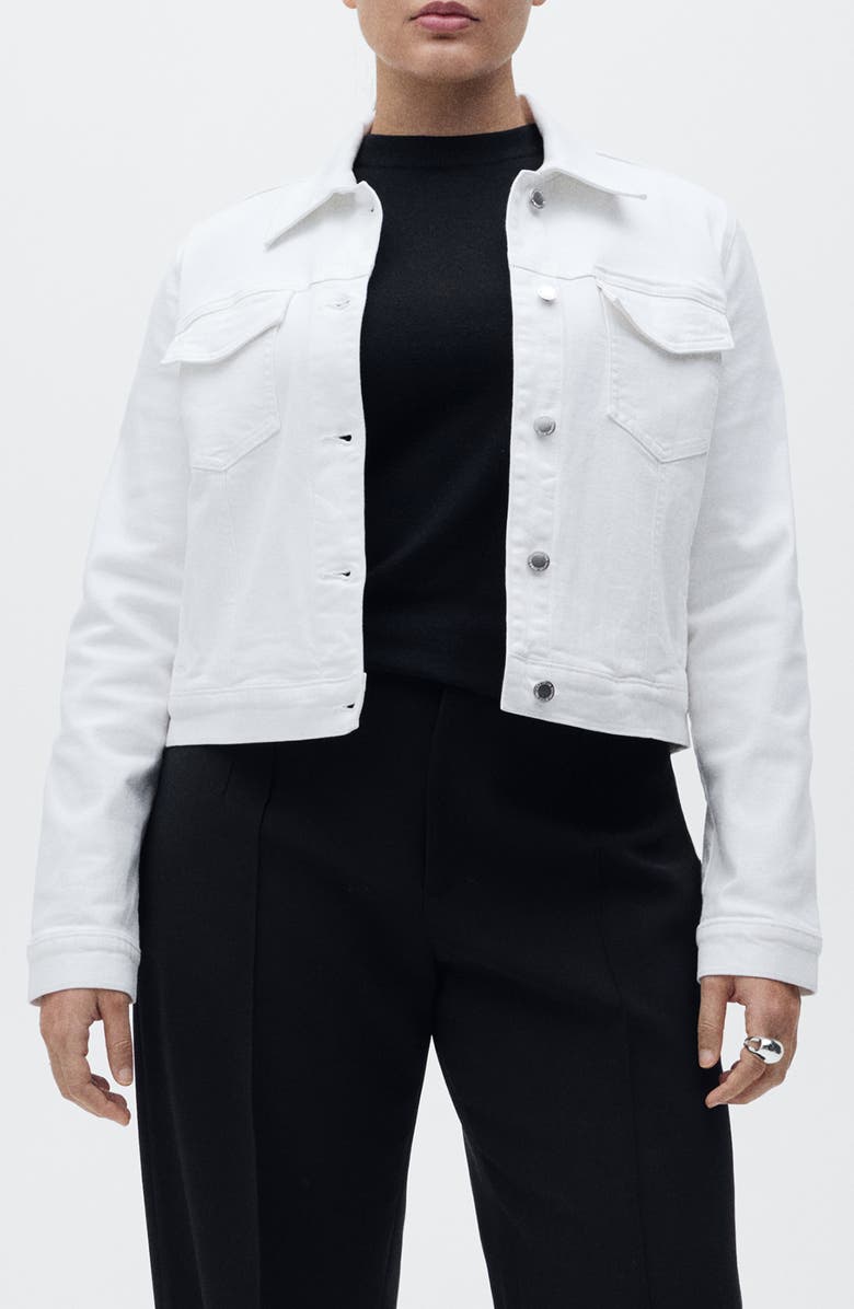 MANGO Crop Denim Jacket, Alternate, color, White