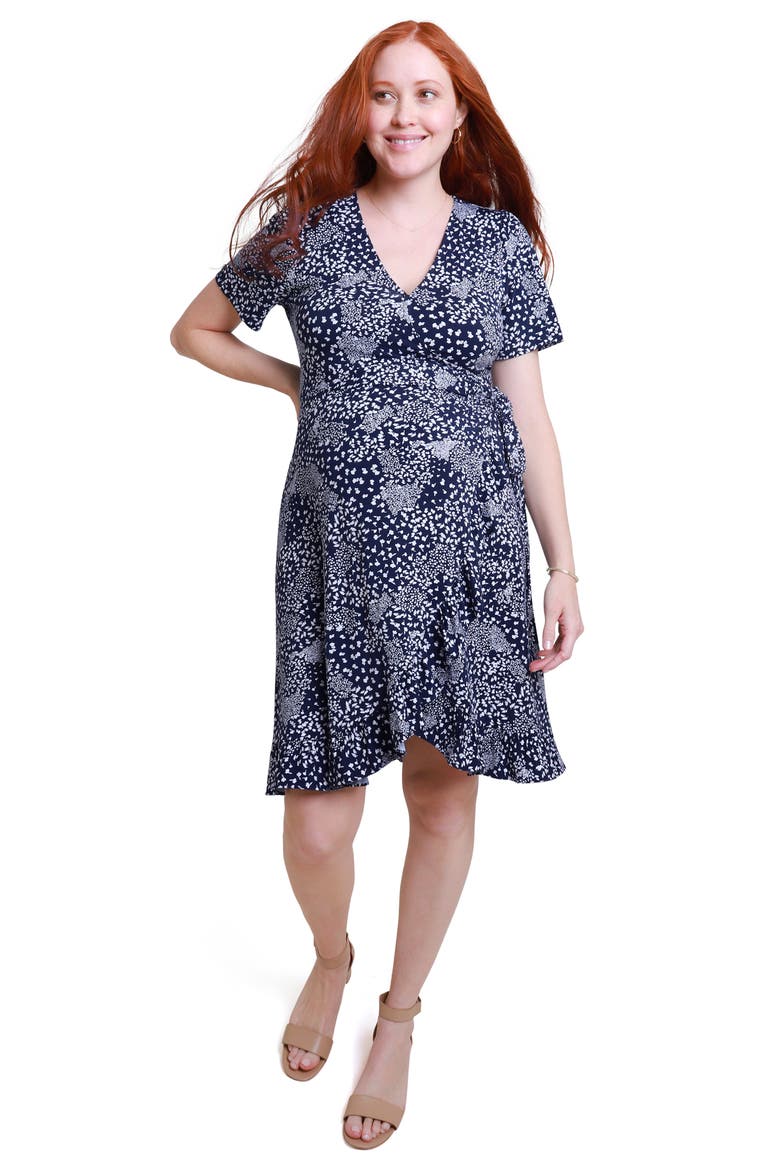 Ingird & Isabel® Floral Maternity/Nursing Wrap Dress, Alternate, color, NAVY DITSY