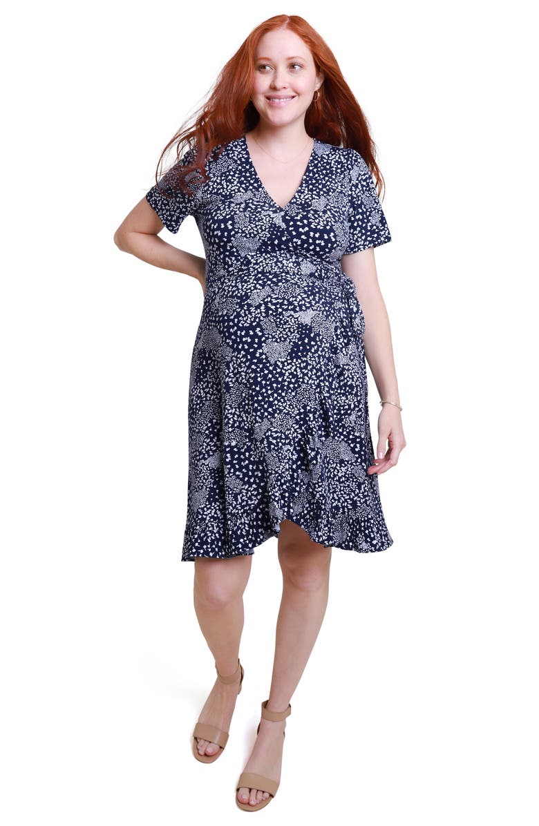 Ingrid & Isabel<sup>®</sup> Ingird & Isabel<sup>®</sup> Floral Maternity/Nursing Wrap Dress, Alternate, color, Navy Ditsy