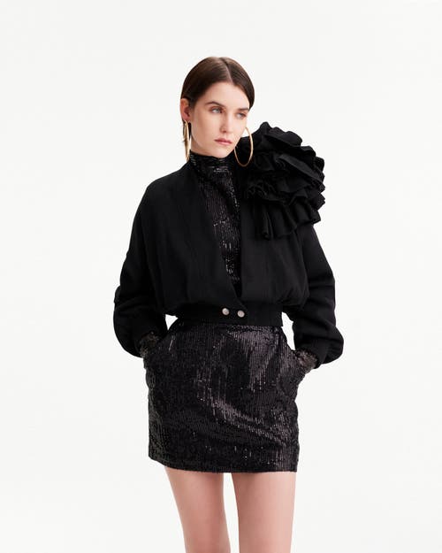 Theo The Label Nomia Cropped Rosette Cardigan In Heather Grey
