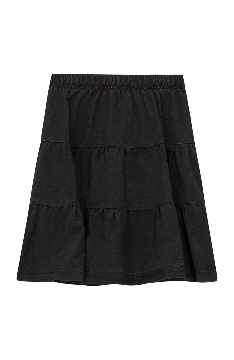 Space Grey Tiered Denim Short Skirt with Covered Elastic Waistband, Main, color, Black