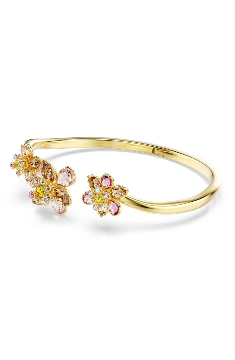 Swarovski Idyllia Crystal Flower Open Bangle Bracelet, Alternate, color, Gold/ Multi