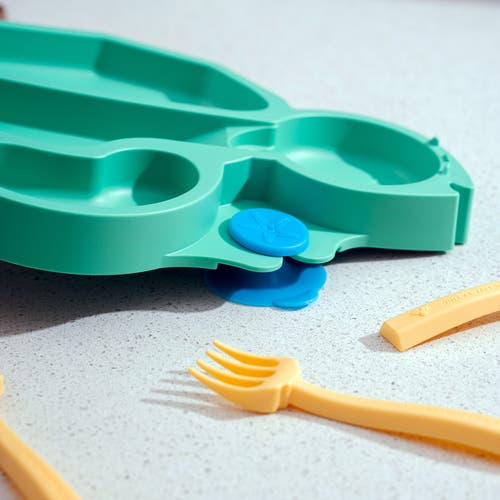 Constructive Eating Turtle Theme Divided Suction Training Plate And Utensils For Kids And Toddlers