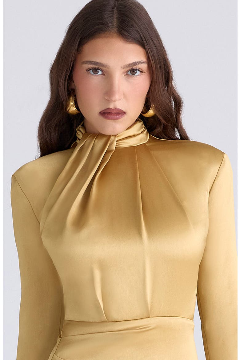 Amala Long Sleeve Satin Cocktail Minidress, Alternate, color, GOLD