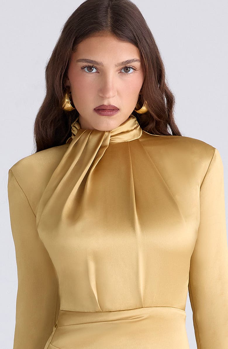 HOUSE OF CB Amala Long Sleeve Satin Cocktail Minidress, Alternate, color, Gold