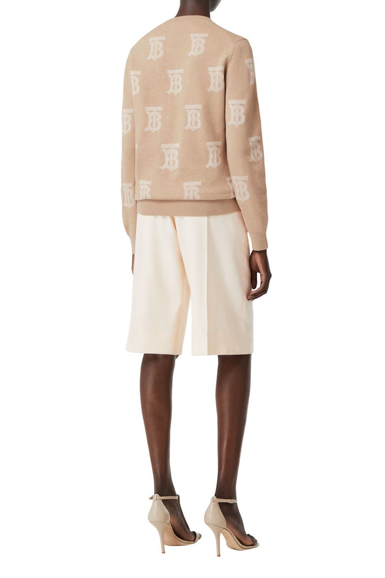 Saskia TB Monogram Wool Blend Sweater, Alternate, color, LIGHT CAMEL