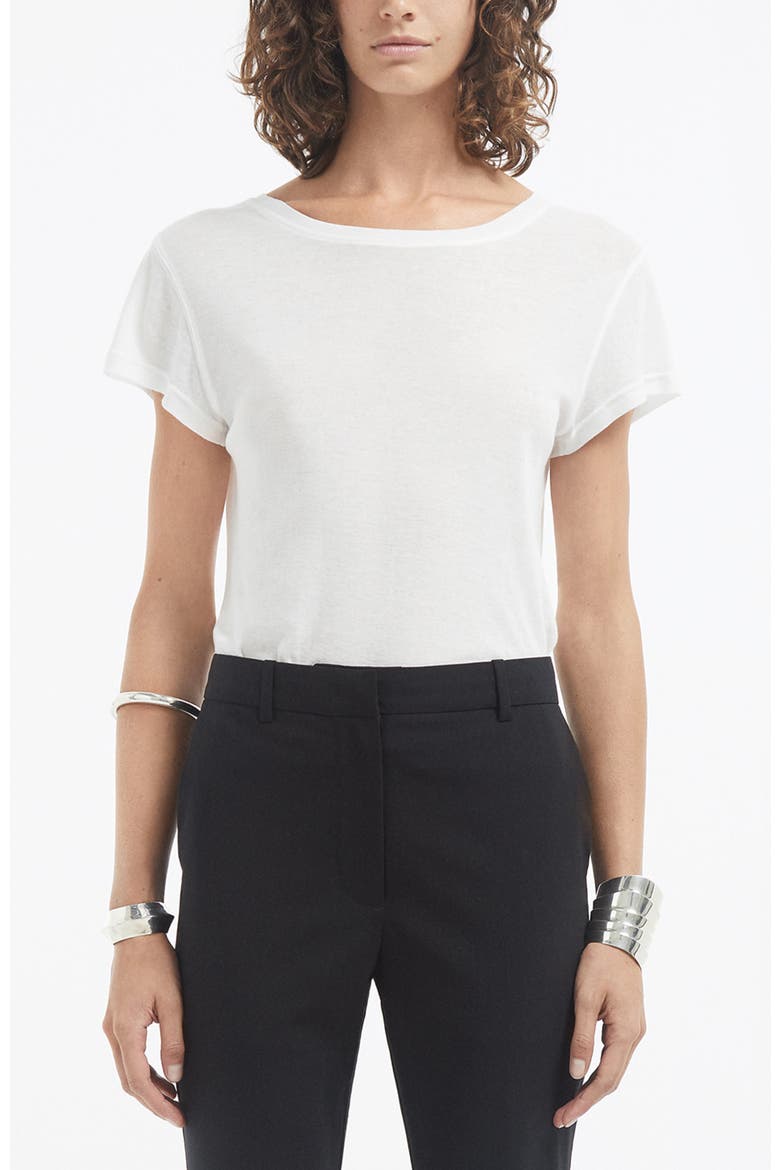 Crewneck Short Sleeve T-Shirt in Cotton Jersey, Main, color, Ivory