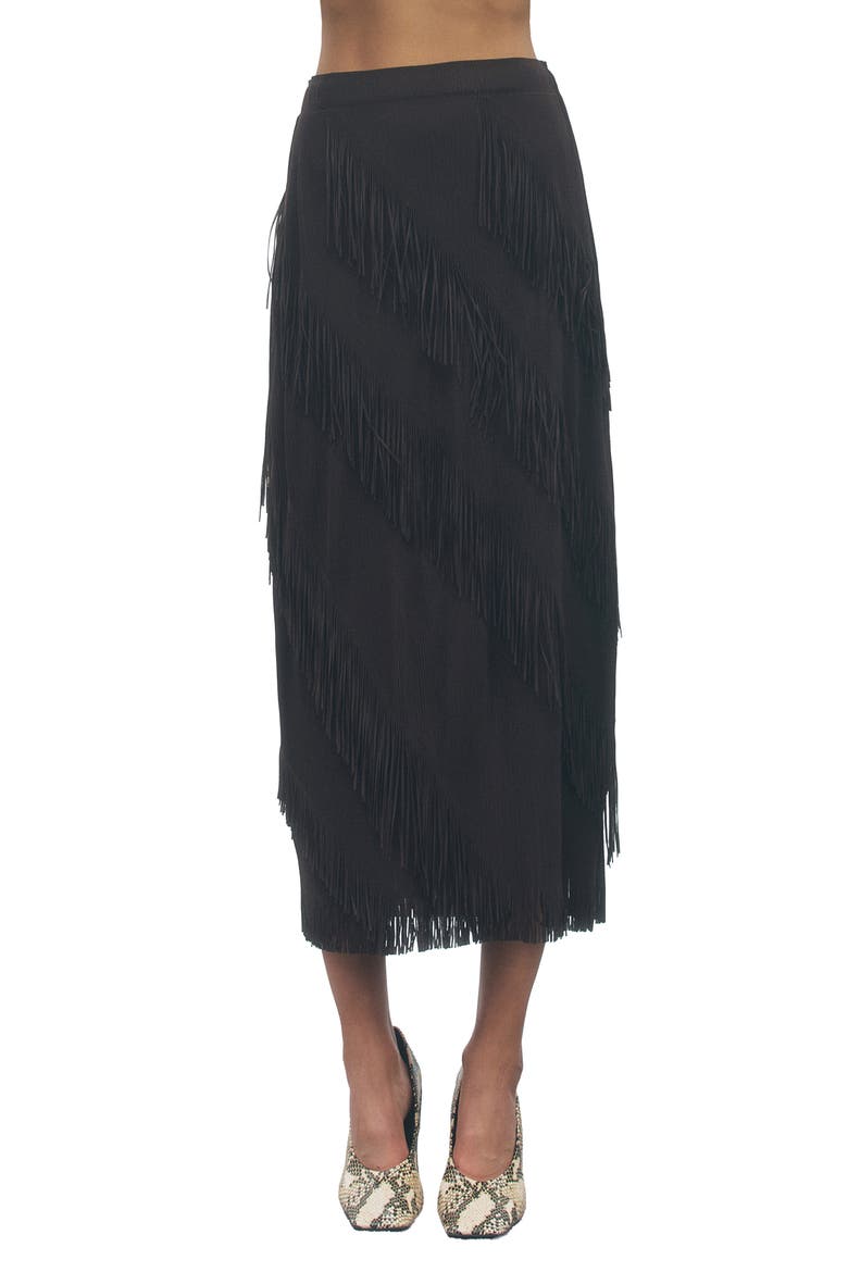 Kellie Fringed Midi Skirt, Main, color, BROWN