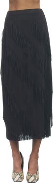 MAUDE CLUB Kellie Fringed Midi Skirt