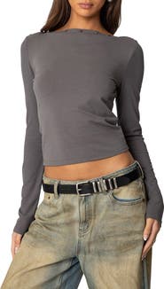 EDIKTED Lake Mixed Media Button Accent Top