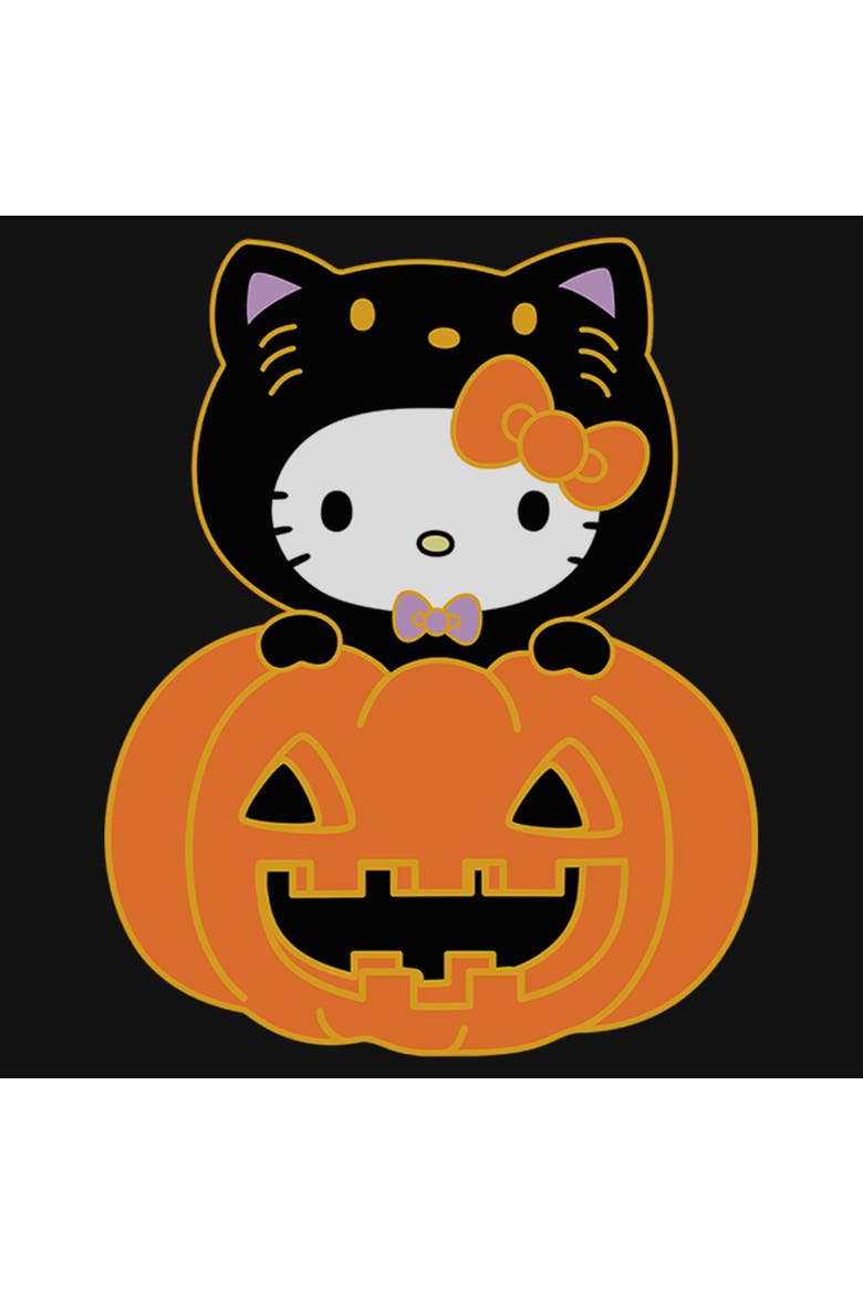 Girls Hello Kitty Halloween Pumpkin and Kitty T Shirt, Alternate, color, Black