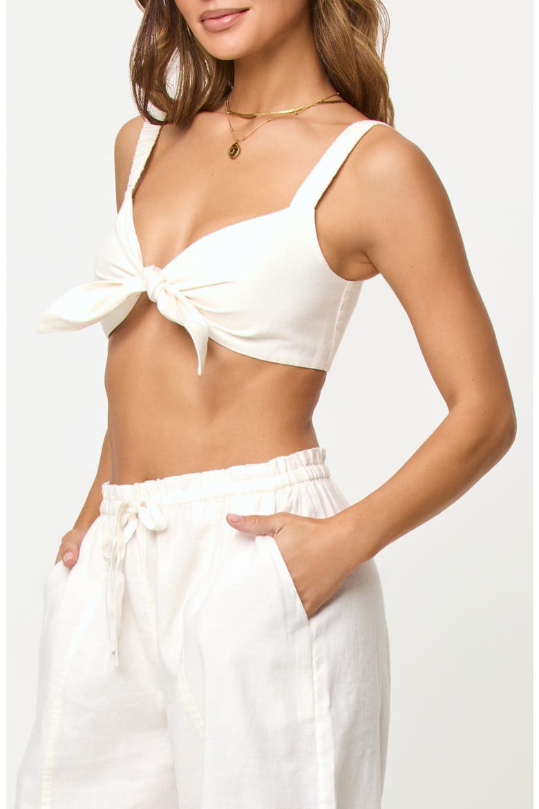 Ellis Front Knot Crop Linen & Cotton Cover-Up Top, Alternate, color, CREAM